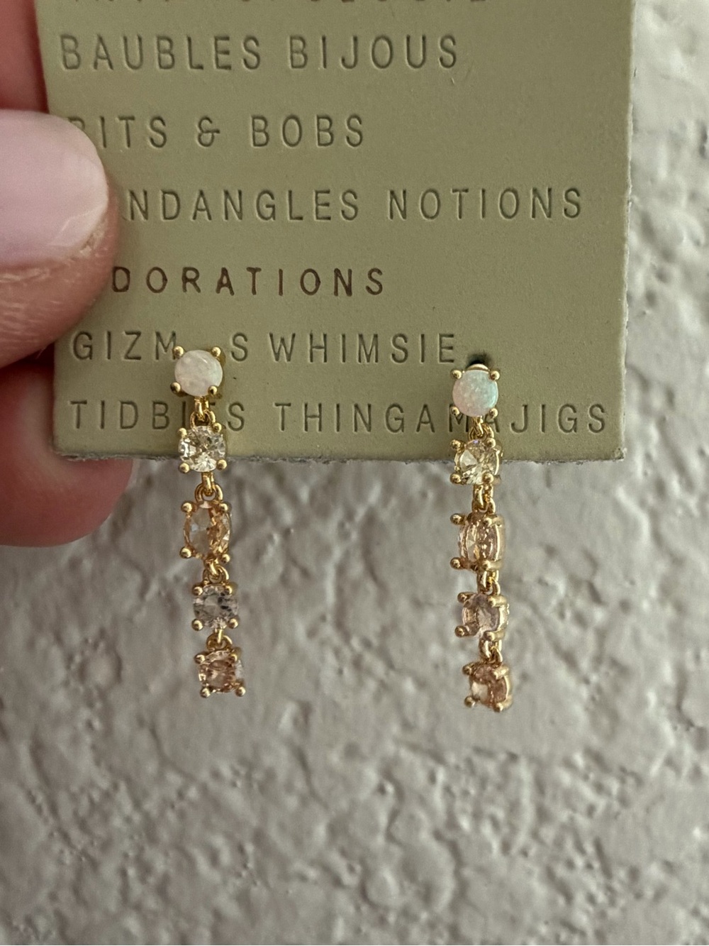 Anthropology Gold-Tone Opal Drop Earrings with Pink and Clear Stones